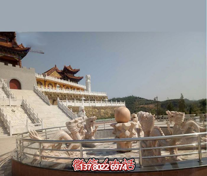 藝術燈光的魔力，紅龍戲球風大型噴泉石雕秀