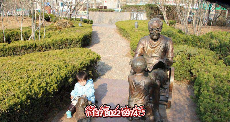 創(chuàng)意銅雕讀書雕塑，讓小朋友在園林中暢快閱讀