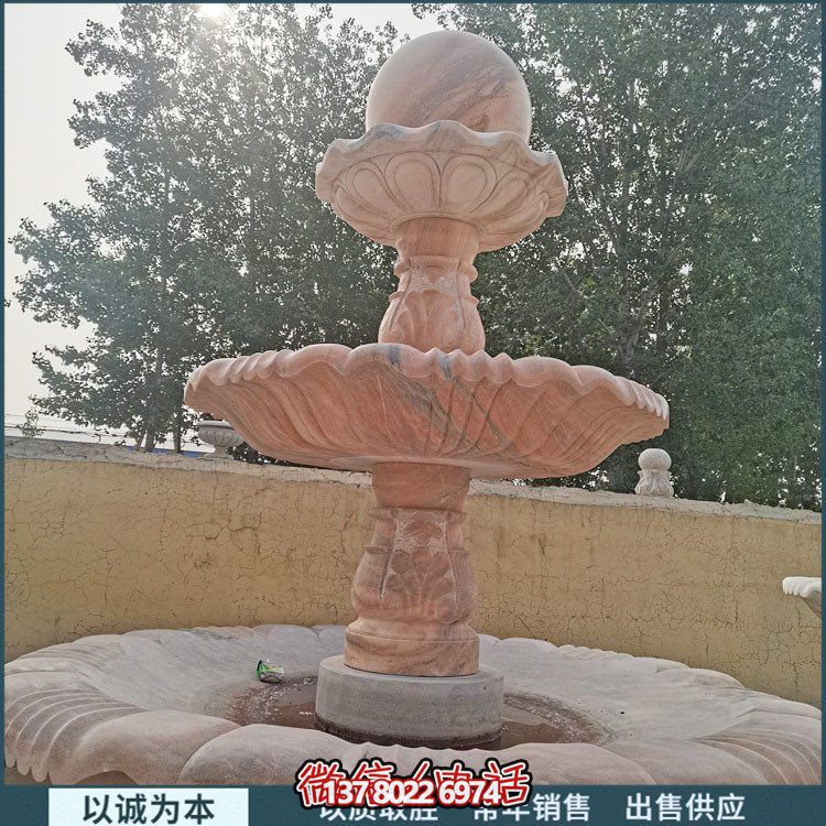 紅大理石石雕園林噴泉，展現絢爛晚霞