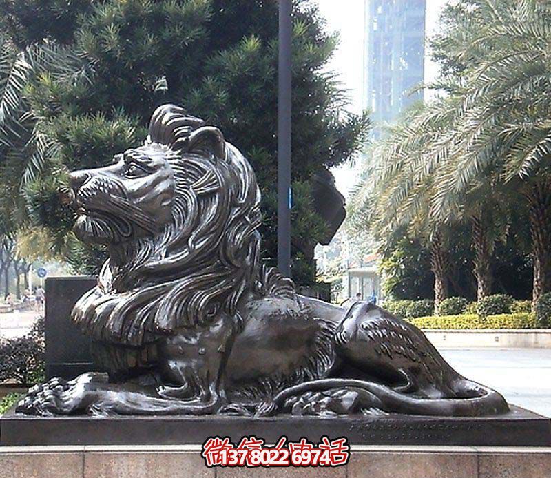 大型不銹鋼獅子雕塑，仿銅臥著雕塑