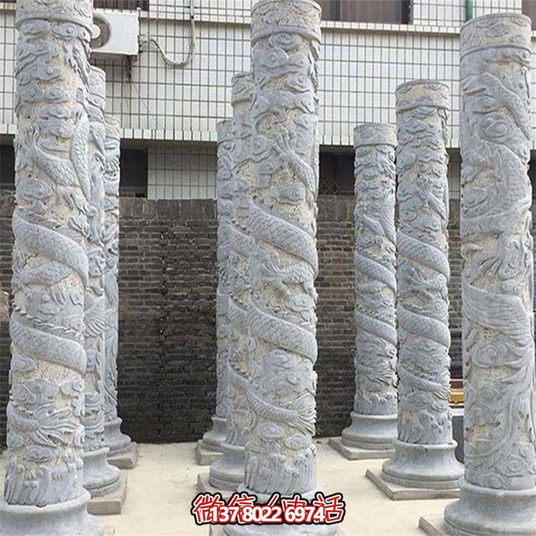 大理石石雕龍柱雕塑，美化戶外景觀