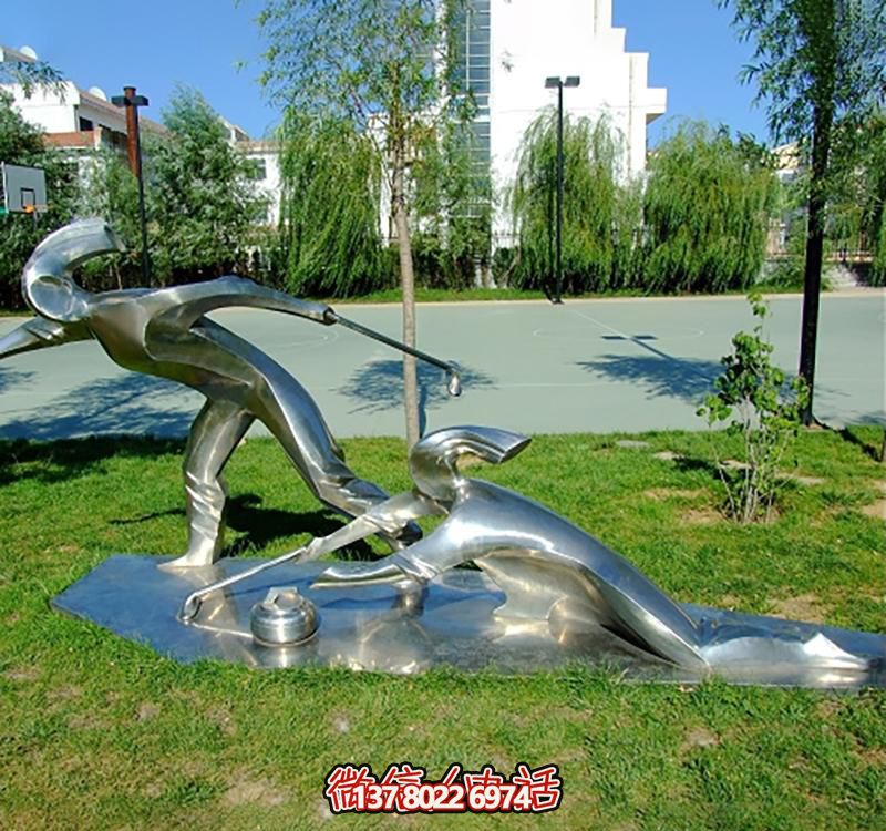 不銹鋼冰壺雕塑，點綴小區花園，創造休閑運動空間
