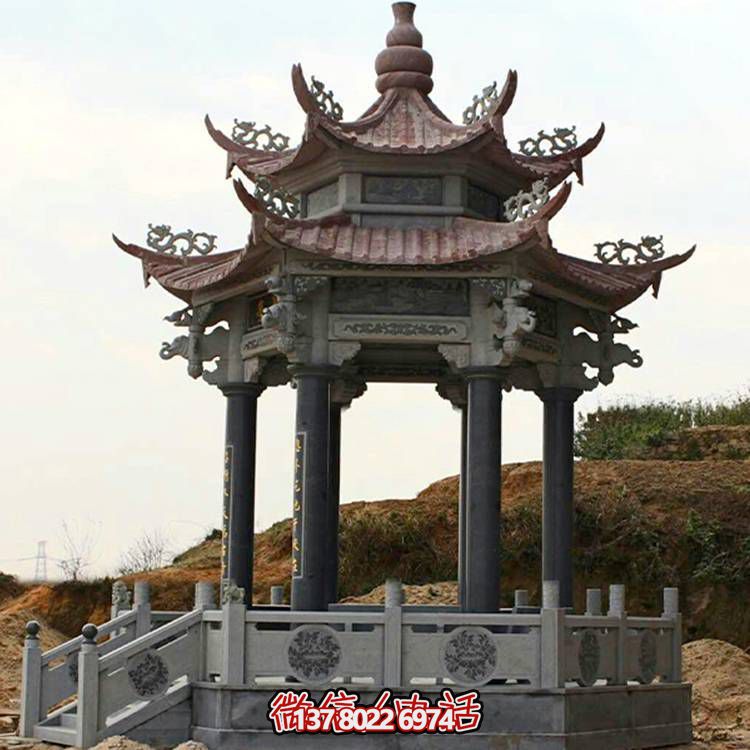 古典風格二層涼亭，青石雕刻仿古園林戶外擺放