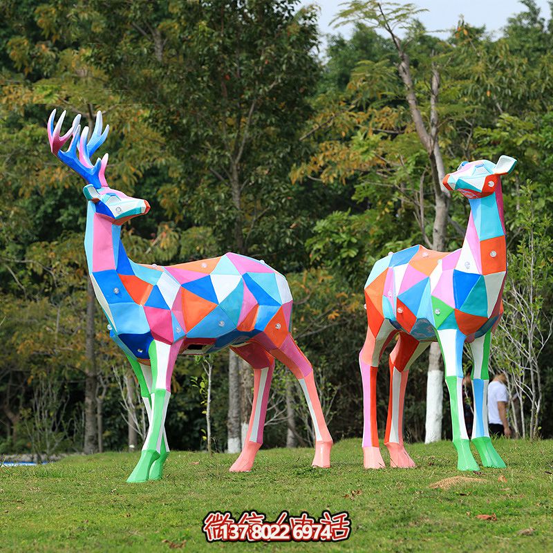 玻璃鋼幾何彩繪公園戶外景觀裝飾品梅花鹿雕塑 玻璃鋼幾何彩繪公園戶外景觀裝飾品梅花鹿雕塑