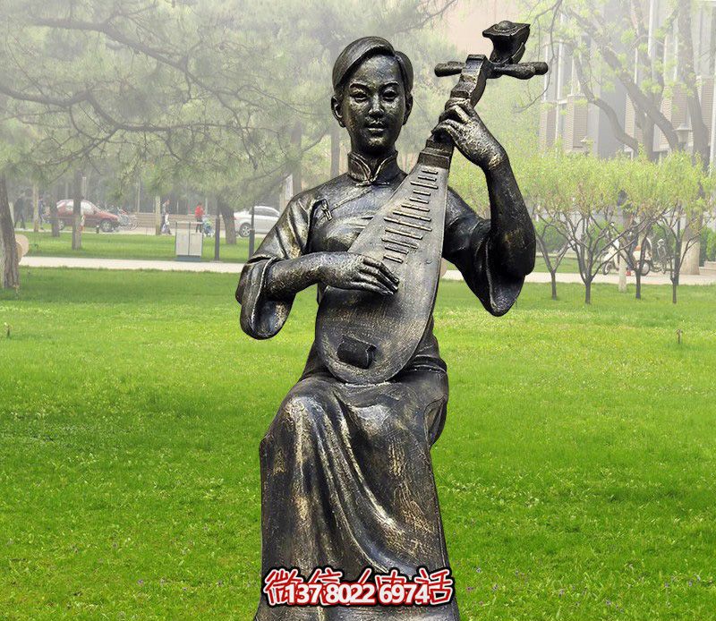 彈琵琶的人物銅雕塑彈雕塑 彈琵琶的人物銅雕塑彈雕塑