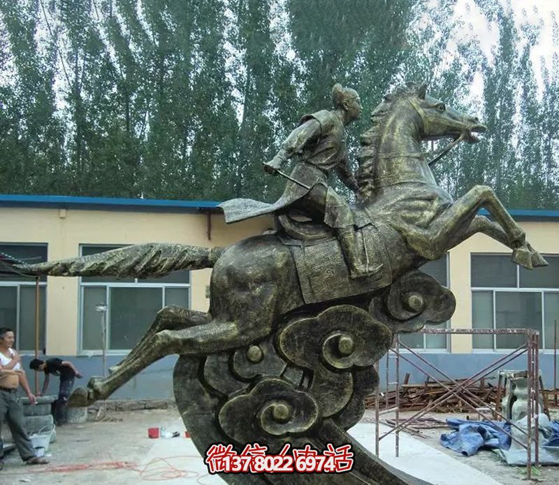 廣場銅雕馬兒跳躍的騎馬雕塑