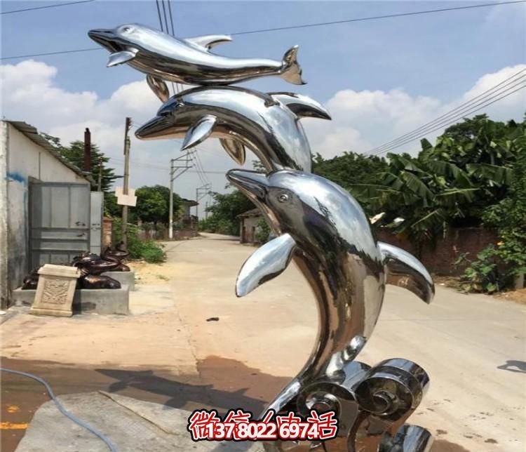 花園擺放三只不銹鋼海豚雕塑 花園擺放三只不銹鋼海豚雕塑