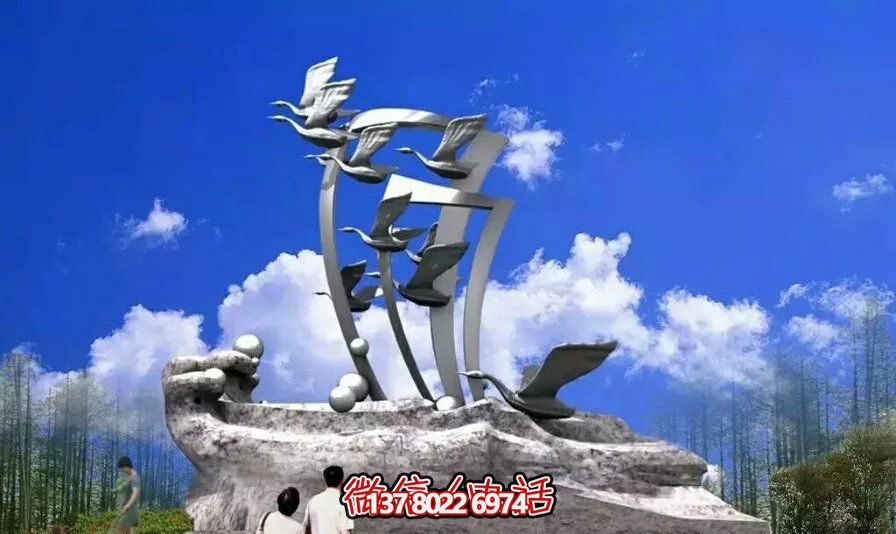 城市公園不銹鋼創意飛翔白天鵝雕塑 城市公園不銹鋼創意飛翔白天鵝雕塑